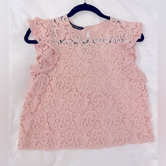 Zara Guipure ruffled pink lace lace crop top - Picture 2 of 7